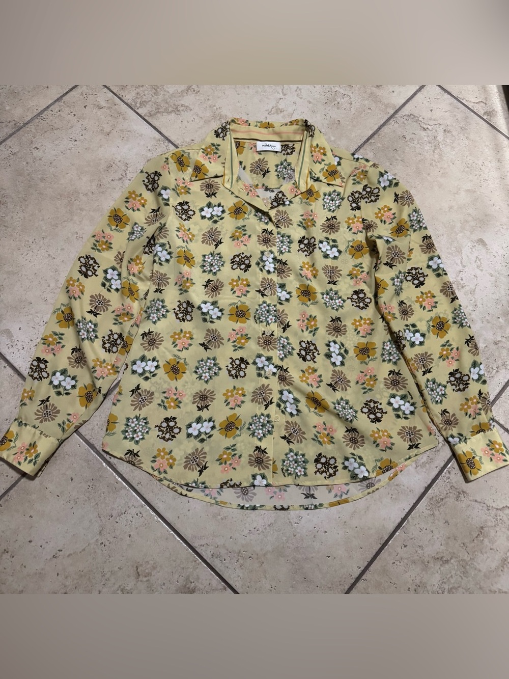 Ottod’Ame Retro Style Floral Print Yellow Button-Down Shirt